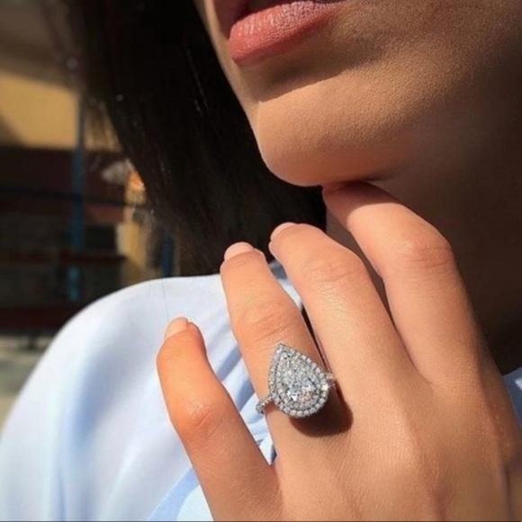 Jewelry - TEARDROP 925 STERLING SILVER PEAR CUT DIAMOND RING